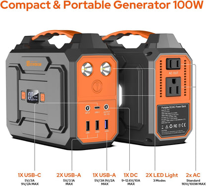 Portable Power Station with Solar Panel 60W,300W Solar Generator with Panels,100W Portable Power Bank 110V AC Outlet Fast Charging External Laptop Battery Pack for Camping Smart Device RV Van Outdoor
