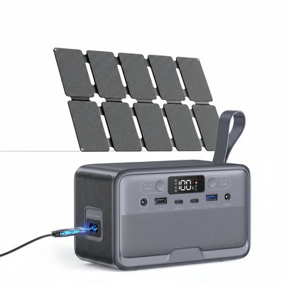 Portable Power Station 100W with 25W Solar Panel Lifepo4 Battery Power Bank With110V AC Outlets Solar Generator Fast Charging for Hurricane Emergency,Outdoor Use,Off-Grid Traveling