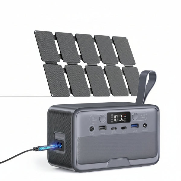 Portable Power Station 100W with 25W Solar Panel Lifepo4 Battery Power Bank With110V AC Outlets Solar Generator Fast Charging for Hurricane Emergency,Outdoor Use,Off-Grid Traveling