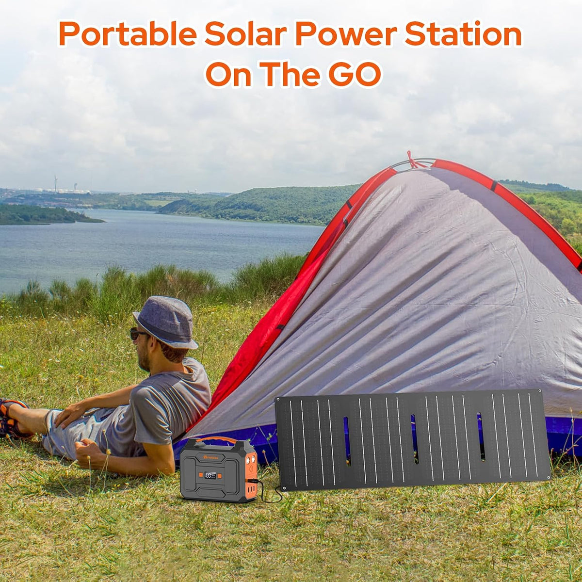 Portable Power Station with Solar Panel 60W,300W Solar Generator with Panels,100W Portable Power Bank 110V AC Outlet Fast Charging External Laptop Battery Pack for Camping Smart Device RV Van Outdoor