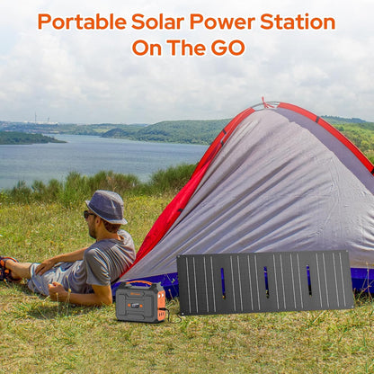 Portable Power Station with Solar Panel 60W,300W Solar Generator with Panels,100W Portable Power Bank 110V AC Outlet Fast Charging External Laptop Battery Pack for Camping Smart Device RV Van Outdoor
