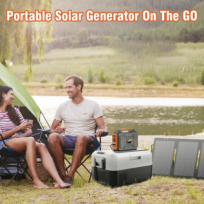 Portable Power Station with Solar Panel 60W,300W Solar Generator with Panels,100W Portable Power Bank 110V AC Outlet Fast Charging External Laptop Battery Pack for Camping Smart Device RV Van Outdoor