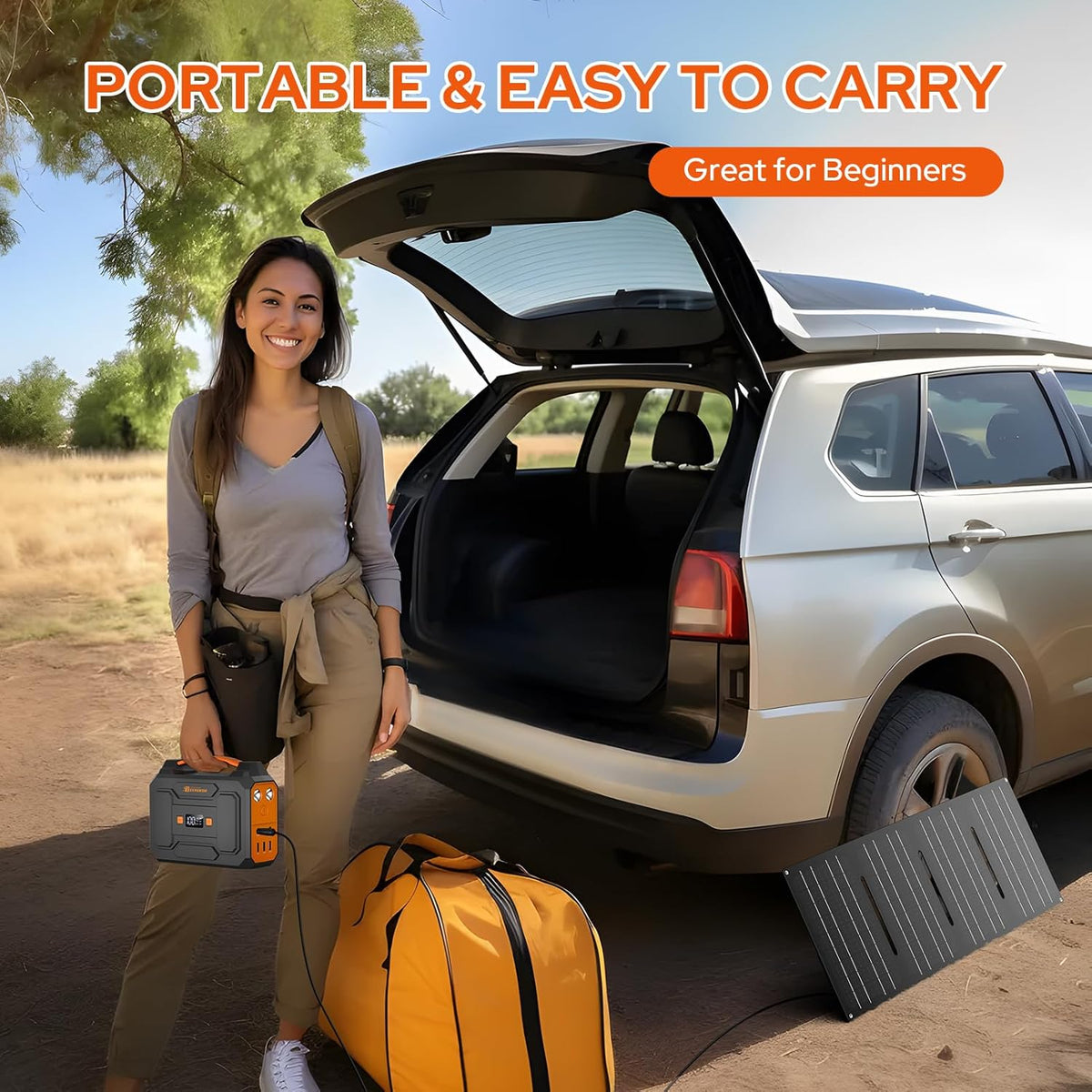Portable Power Station with Solar Panel 60W,300W Solar Generator with Panels,100W Portable Power Bank 110V AC Outlet Fast Charging External Laptop Battery Pack for Camping Smart Device RV Van Outdoor