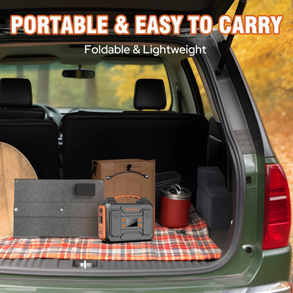 Portable Power Station with Solar Panel 60W,300W Solar Generator with Panels,100W Portable Power Bank 110V AC Outlet Fast Charging External Laptop Battery Pack for Camping Smart Device RV Van Outdoor