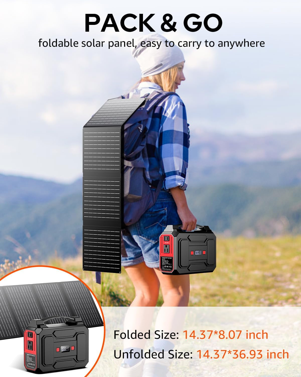 Solar Powered Generator, 100W Portable Power Station with Solar Panels 40W