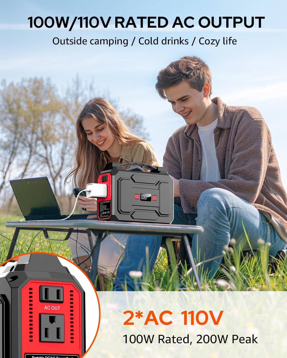 Solar Powered Generator, 100W Portable Power Station with Solar Panels 40W