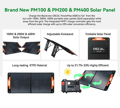 Portable Power Station 6000W with 3X200W Solar Panel, 3600Wh Lifep04 Solar Generator for Home Use, Outdoor Camping, Powermax 6000